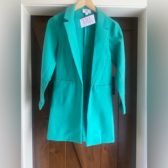 Have Oversized Blazer Open Front Dress Jacket Womens Size Small Teal Pockets - Picture 1 of 7